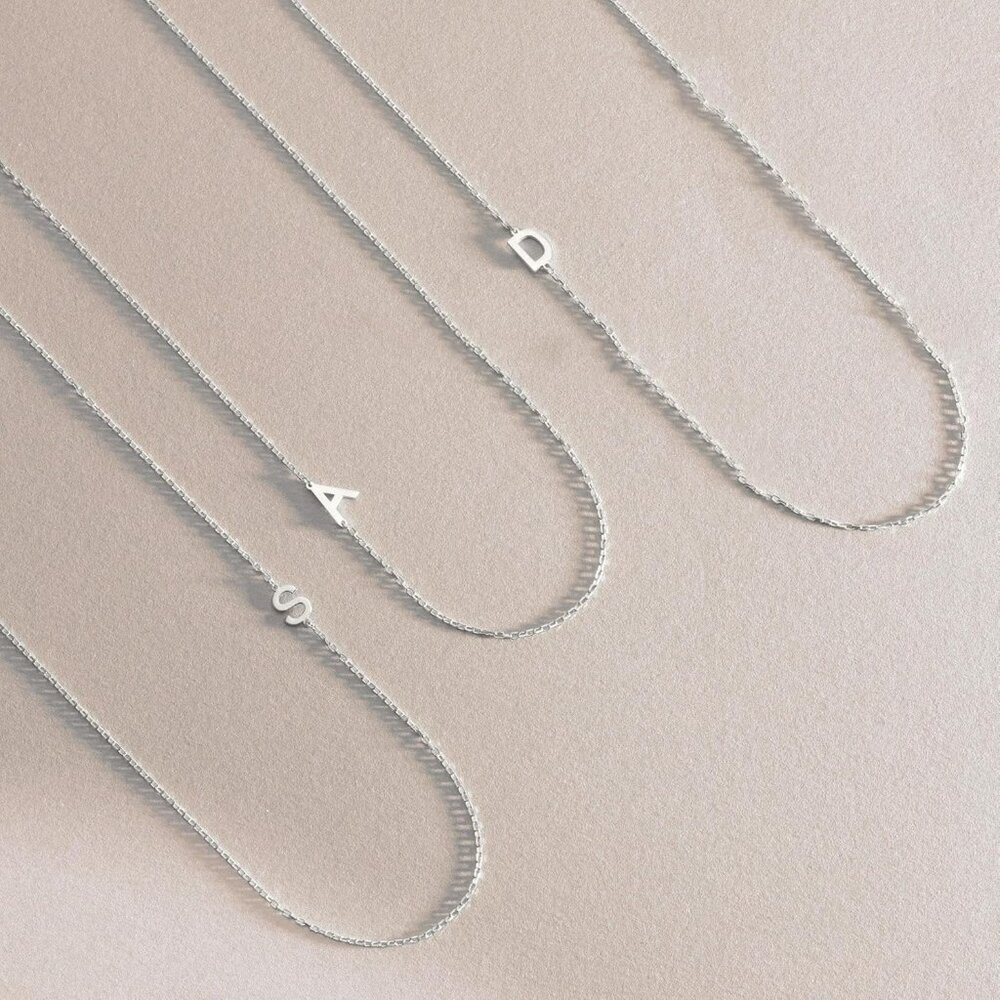 Silver Initial Necklace Sterling Silver Dainty Choker Personalized Gift - Picture 6 of 6